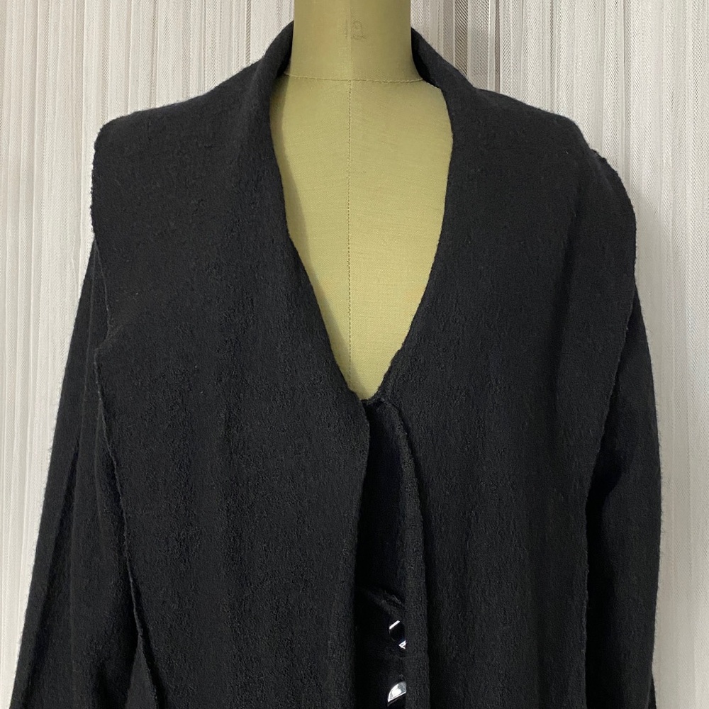 Alison Sheri Elegant Black Women's Boiled Wool Sweater Wide Collar Details XL - Picture 4 of 14